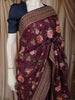 Deep Plum Purple Floral Thread Embroidered Design Pure Tussar Saree with Designer Border