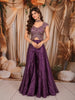 Deep Plum Purple Floral Vine Sequins and Beads Embroidered Design Tissue Silk Indo Western Palazzo Suit with Matching Choker Dupatta