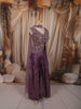 Deep Plum Purple Floral Vine Sequins and Beads Embroidered Design Tissue Silk Indo Western Palazzo Suit with Matching Choker Dupatta