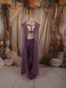 Deep Plum Purple Floral Vine Sequins and Beads Embroidered Design Tissue Silk Indo Western Palazzo Suit with Matching Choker Dupatta