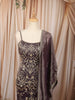 Deep Plum Purple Floral Vine Zari Embroidered Design Tissue Silk Skirt Top Indo Western Lehenga with Matching Dupatta