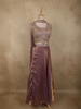 Deep Plum Purple Floral Zari Embroidered Design Organza Lehenga with Choker Dupatta