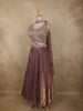 Deep Plum Purple Floral Zari Embroidered Design Organza Lehenga with Choker Dupatta