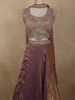 Deep Plum Purple Floral Zari Embroidered Design Organza Lehenga with Choker Dupatta