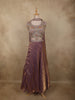 Deep Plum Purple Floral Zari Embroidered Design Organza Lehenga with Choker Dupatta