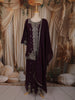 Deep Plum Purple Floral Zari Embroidered Design Organza Palazzo Suit with Dupatta