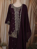 Deep Plum Purple Floral Zari Embroidered Design Organza Palazzo Suit with Dupatta