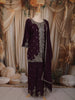 Deep Plum Purple Floral Zari Embroidered Design Organza Palazzo Suit with Dupatta