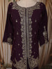 Deep Plum Purple Floral Zari Embroidered Design Organza Palazzo Suit with Dupatta