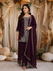 Deep Plum Purple Floral Zari Embroidered Design Organza Palazzo Suit with Dupatta