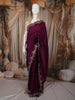Deep Plum Purple Floral Zari Embroidered Design Pure Tussar Silk Fancy Saree with Scalloped Border