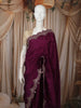 Deep Plum Purple Floral Zari Embroidered Design Pure Tussar Silk Fancy Saree with Scalloped Border