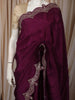 Deep Plum Purple Floral Zari Embroidered Design Pure Tussar Silk Fancy Saree with Scalloped Border