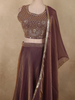 Deep Plum Purple Heavy Sequins and Beads Embroidered Design Organza Lehenga with Dupatta