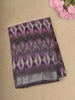 Deep Plum Purple Ikat Printed Design Linen Cotton Saree