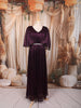 Deep Plum Purple Metallic Shimmer Pleated A-Line Party Wear Gown with Cape Sleeves