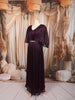 Deep Plum Purple Metallic Shimmer Pleated A-Line Party Wear Gown with Cape Sleeves