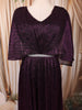 Deep Plum Purple Metallic Shimmer Pleated A-Line Party Wear Gown with Cape Sleeves