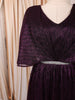 Deep Plum Purple Metallic Shimmer Pleated A-Line Party Wear Gown with Cape Sleeves