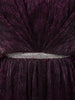 Deep Plum Purple Metallic Shimmer Pleated A-Line Party Wear Gown with Cape Sleeves