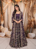 Deep Plum Purple Multicolor Floral Sequins and Zari Embroidered Design Chiffon Lehenga with Matching Coat