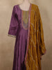 Deep Plum Purple Sequins Zari Embroidered Design Semi Silk Anarkali Gown with Contrast Dupatta