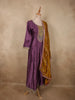 Deep Plum Purple Sequins Zari Embroidered Design Semi Silk Anarkali Gown with Contrast Dupatta