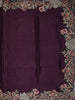 Deep Plum Purple Solid Woven Design Pure Tussar Saree with Floral Scaalloped Border
