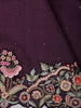 Deep Plum Purple Solid Woven Design Pure Tussar Saree with Floral Scaalloped Border