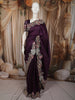 Deep Plum Purple Solid Woven Design Pure Tussar Saree with Floral Scaalloped Border