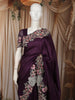 Deep Plum Purple Solid Woven Design Pure Tussar Saree with Floral Scaalloped Border