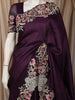 Deep Plum Purple Solid Woven Design Pure Tussar Saree with Floral Scaalloped Border