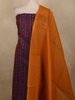 Deep Plum Purple Striped Woven Design Pure Cotton Unstitched Salwar Material with Contrast Dupatta