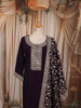 Deep Plum Purple Zari Embroidered Design Semi Silk Straight Cut Salwar Suit with Matching Designer  Dupatta