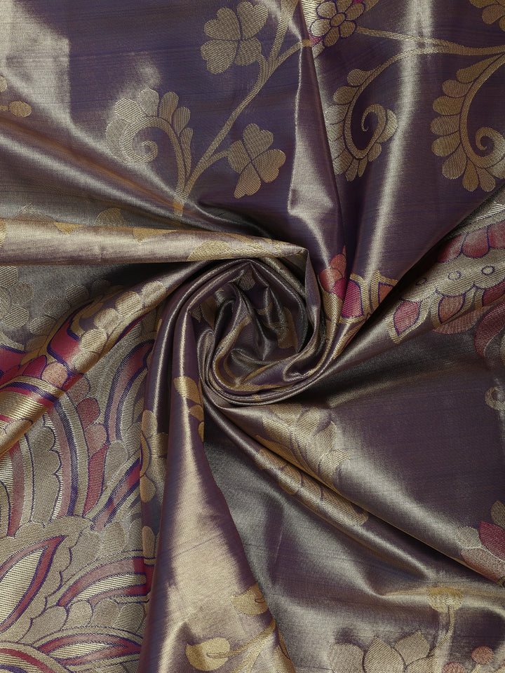 Deep Plum Purple floral Design Tissue Saree - Diadem