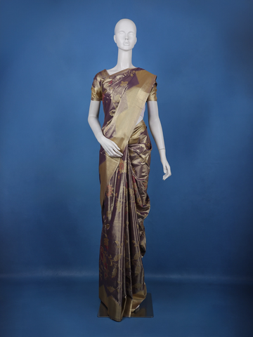 Deep Plum Purple floral Design Tissue Saree - Diadem