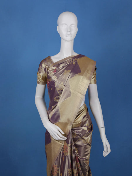 Deep Plum Purple floral Design Tissue Saree - Diadem