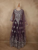 Deep Plum Wine Purple Floral Thread Embroidered Design Net Gown with Dupatta