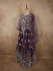 Deep Plum Wine Purple Floral Thread Embroidered Design Net Gown with Dupatta