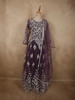 Deep Plum Wine Purple Floral Thread Embroidered Design Net Gown with Dupatta