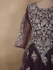 Deep Plum Wine Purple Floral Thread Embroidered Design Net Gown with Dupatta