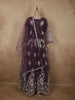Deep Plum Wine Purple Floral Thread Embroidered Design Net Gown with Dupatta
