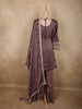 Deep Plum Wine Purple Floral Zari Embroidered Design Tissue Organza Palazzo Suit with Dupatta