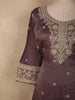Deep Plum Wine Purple Floral Zari Embroidered Design Tissue Organza Palazzo Suit with Dupatta