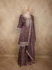 Deep Plum Wine Purple Floral Zari Embroidered Design Tissue Organza Palazzo Suit with Dupatta