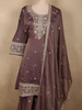 Deep Plum Wine Purple Floral Zari Embroidered Design Tissue Organza Palazzo Suit with Dupatta