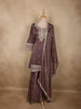 Deep Plum Wine Purple Floral Zari Embroidered Design Tissue Organza Palazzo Suit with Dupatta