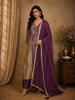 Deep Plum Wine Purple Floral Zari Woven Design Silk Palazzo Suit