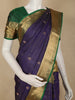 Deep Purple Checked Zari Woven Design Pure Kanchipuram Silk Saree with Contrast Border