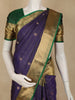 Deep Purple Checked Zari Woven Design Pure Kanchipuram Silk Saree with Contrast Border